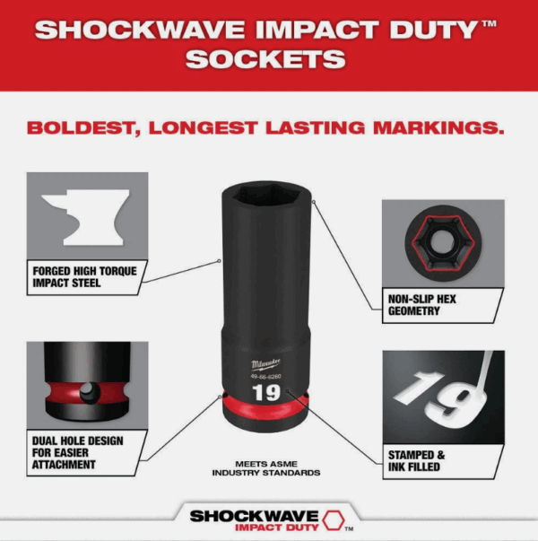 Construcción de acero CrMo en dados de impacto Milwaukee