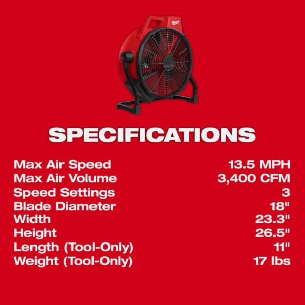 Ventilador Inalámbrico Milwaukee M18 18", 18V, Brushless (Sin batería ni cargador) - Image 3