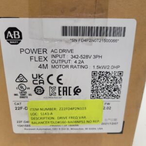Imagen del Allen-Bradley PowerFlex 4M 22F-D4P2N103, variador de frecuencia compacto de 2 HP a 480 VAC.