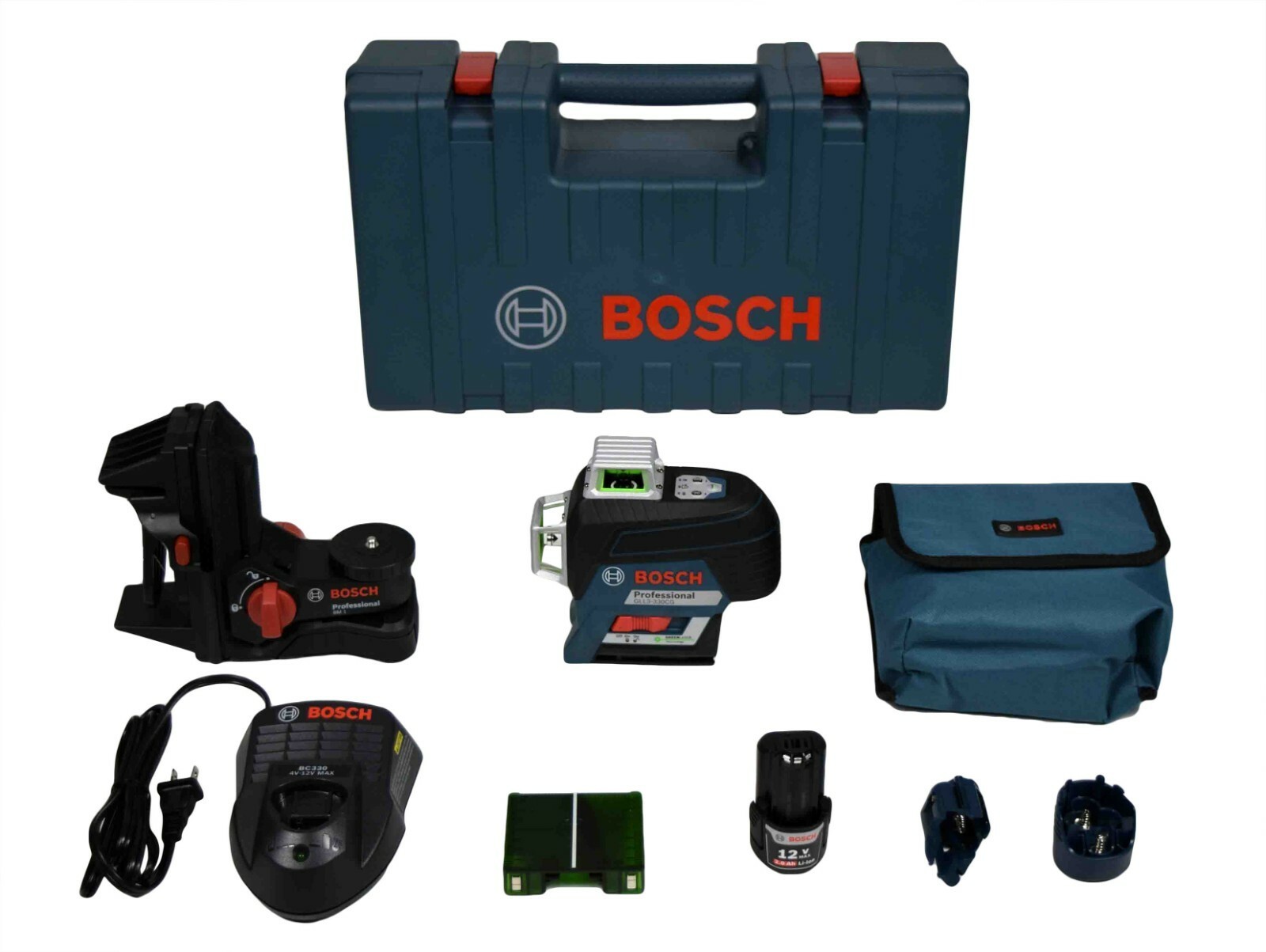 Imagen del Bosch GLL3-330CG, nivel láser verde de tres planos 360° con batería de 12 V.