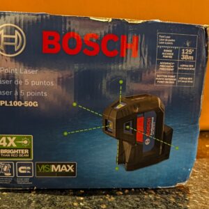 Imagen del Bosch GPL100-50G, láser verde autonivelante de 5 puntos para alineación, plomada y escuadra.