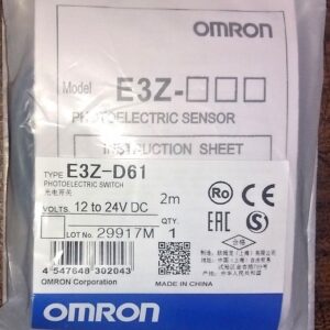 Imagen del Omron E3Z-D61, sensor fotoeléctrico difuso con alcance de 100 mm y salida NPN.