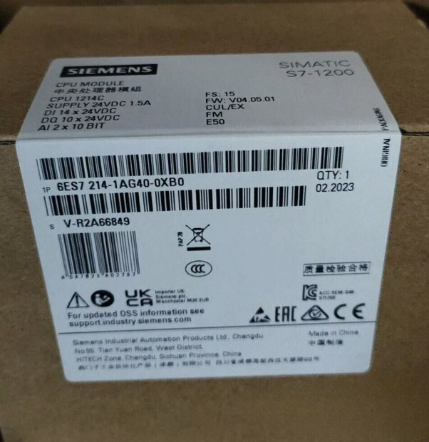 Imagen del Siemens S7-1200 CPU 1214C 6ES7214-1AG40-0XB0, PLC compacto DC/DC/DC con 24 entradas y salidas.